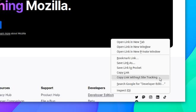 Copy link without site tracking option in Firefox context menu