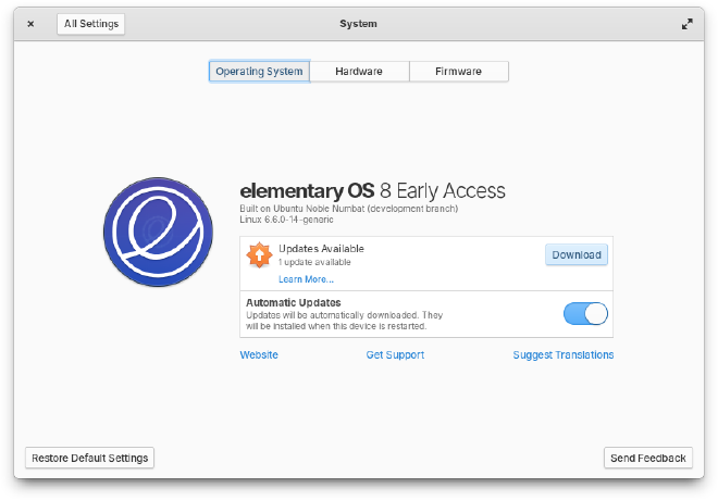 Operating System view of System Settings